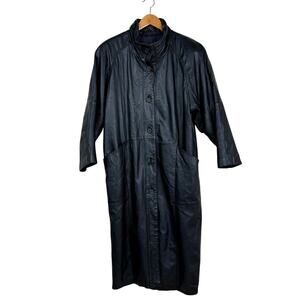 Vintage Pelle Black Genuine Leather Long Coat Size M 80s Glam 90s Minimalist